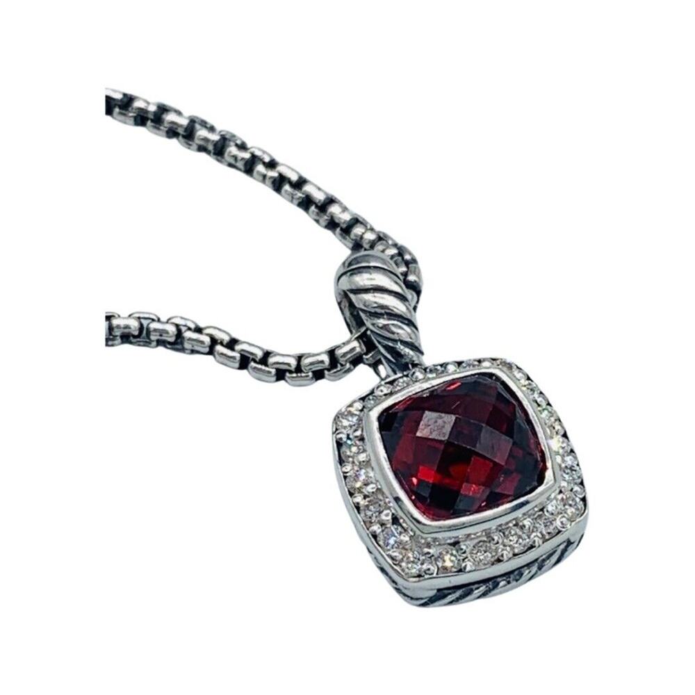 David Yurman Petite Albion Pendant Necklace With Garnet & Diamonds
